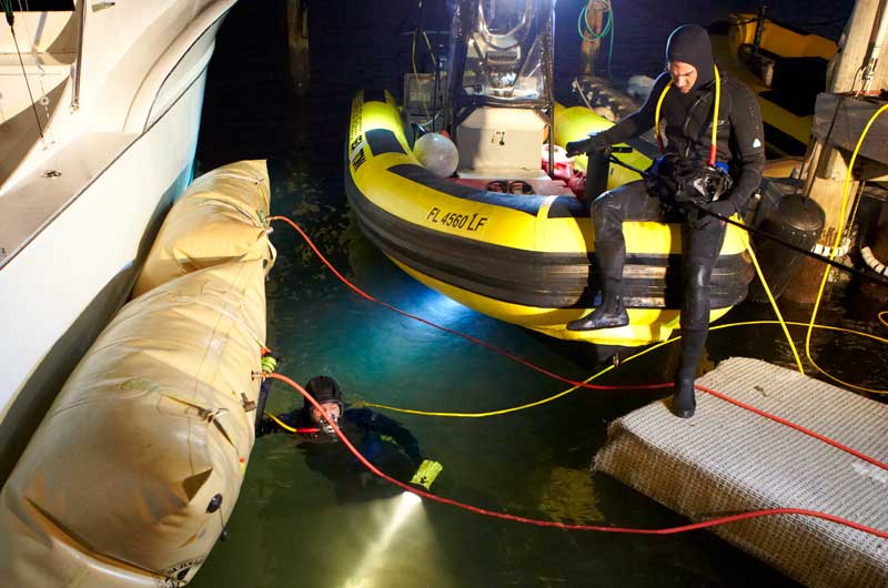 Emergency boat salvage and recovery operation in Lake Norman, NC.